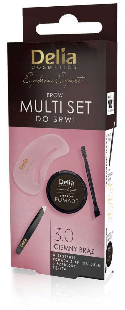 DELIA MULTI SET - POMADA DO BRWI CIEMNY BRĄZ 3.0 + SZABLONY + PĘSETA