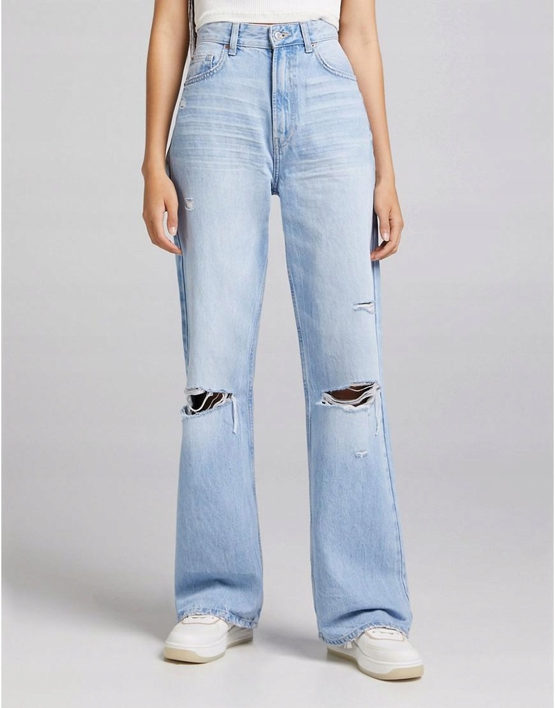 BERSHKA SZEROKIE SPODNIE Z DZIURAMI YQP XXC__M