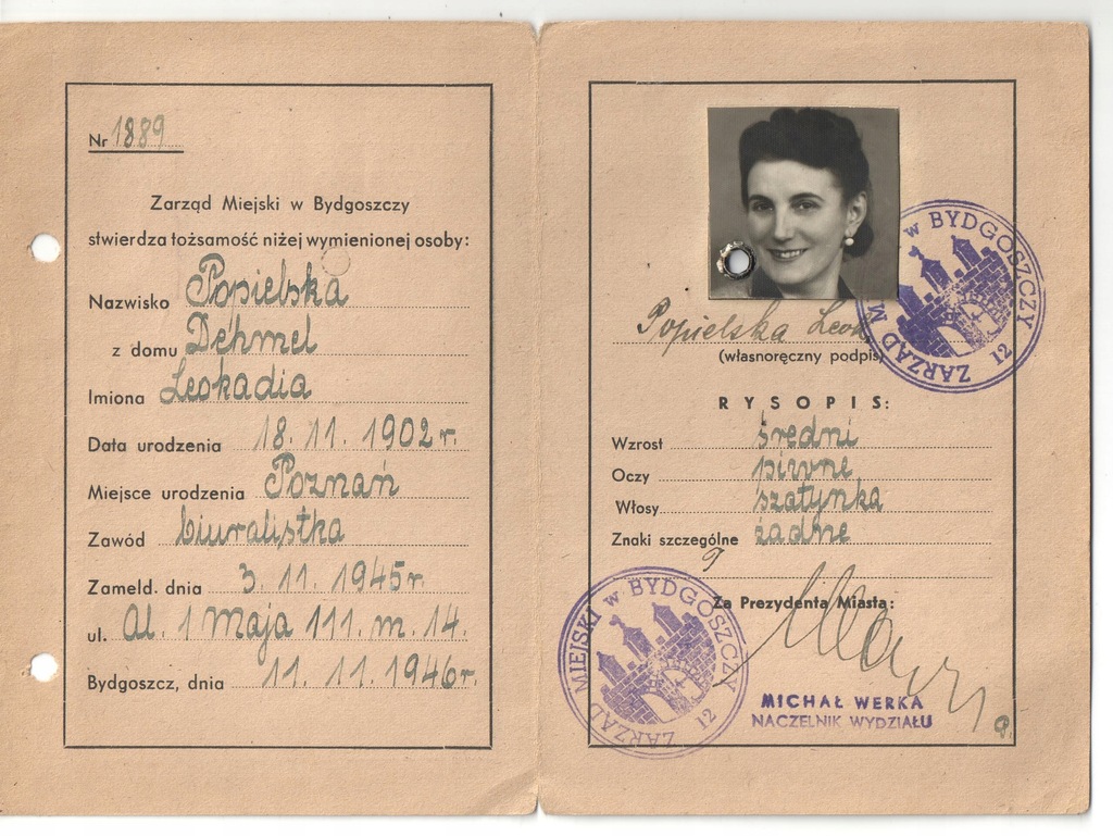 Tymczasowe zaświadczenie tożsamości - Bydgoszcz 1946