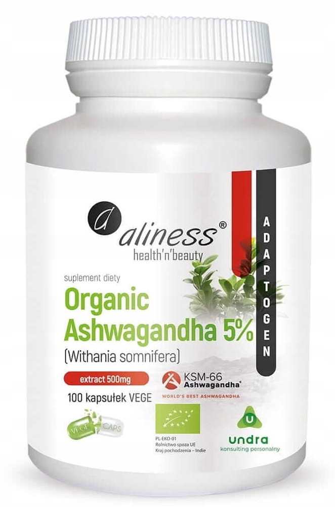 ALINESS Organic Ashwagandha 5% KSM-66 500mg 100szt
