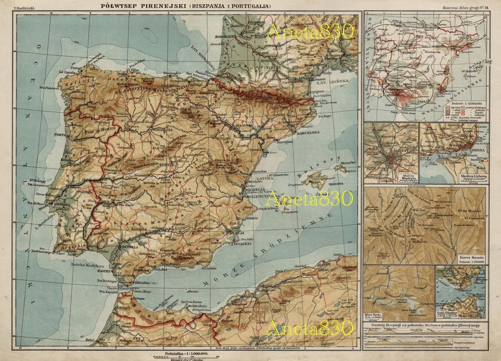 PÓŁWYSEP PIRENEJSKI. Polska mapa z 1927 roku