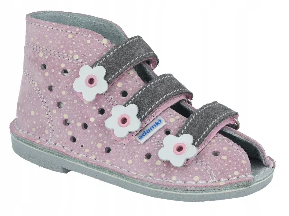 Kapcie Adamki z obcasem Thomasa róż popiel kropki buty zmienne r. 20
