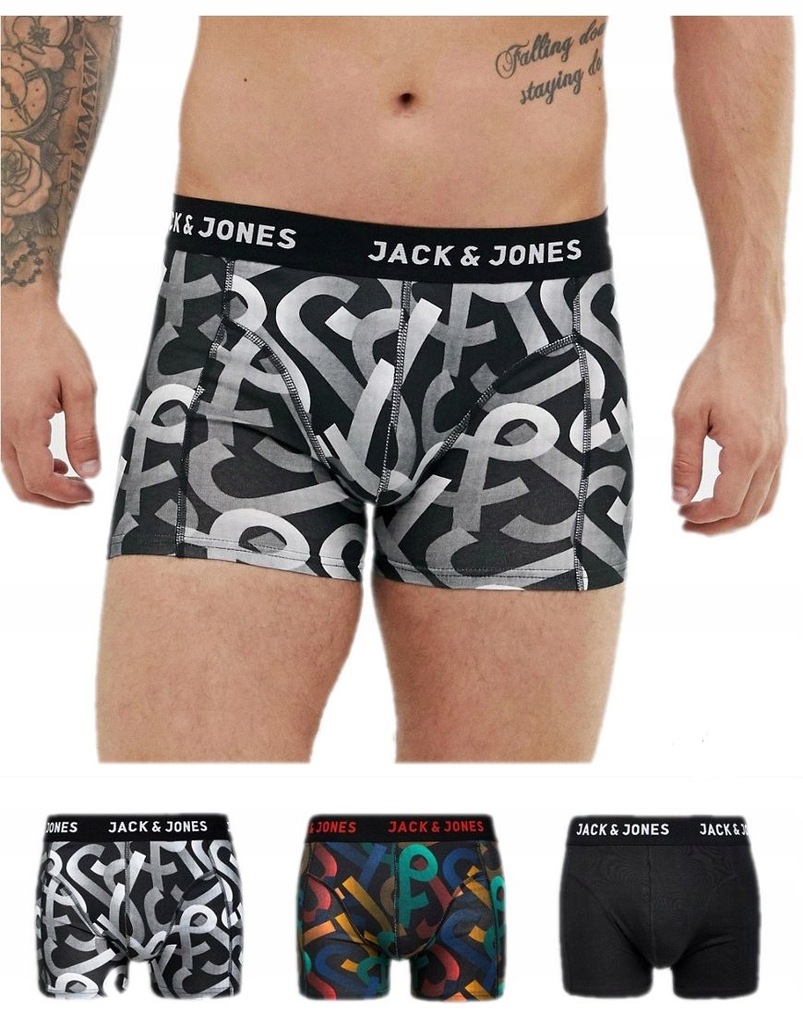 JACK& JONES BOKSERKI MĘSKIE 3 pak PRINT XXL