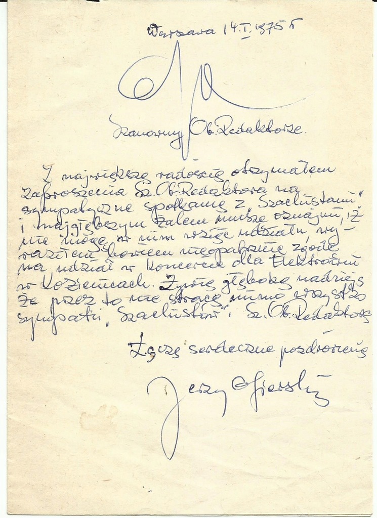 Jerzy Ofierski autograf Chłopska Droga 1975