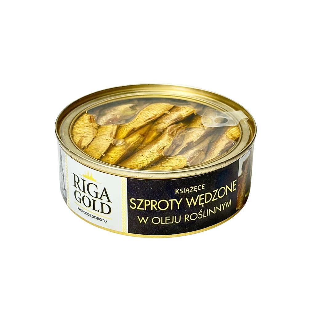 Szproty ksiazece wedzone w oleju roslinnym "Riga Gold" 240g