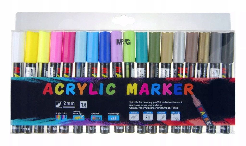 Markery akrylowe 1-2mm zestaw 18 szt M&G