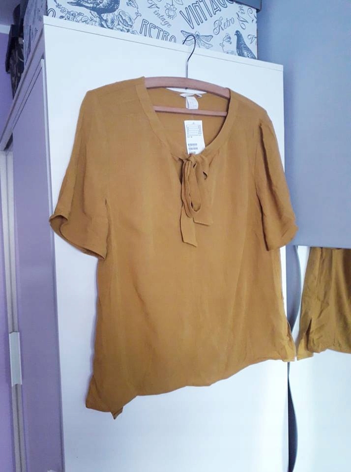 Bluzka żółta musztardowa wstążka 42 H&M