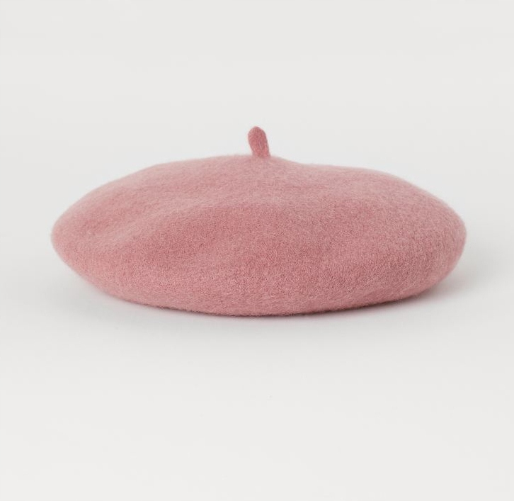 H&M różowy beret z antenką klasyk 100% wełna