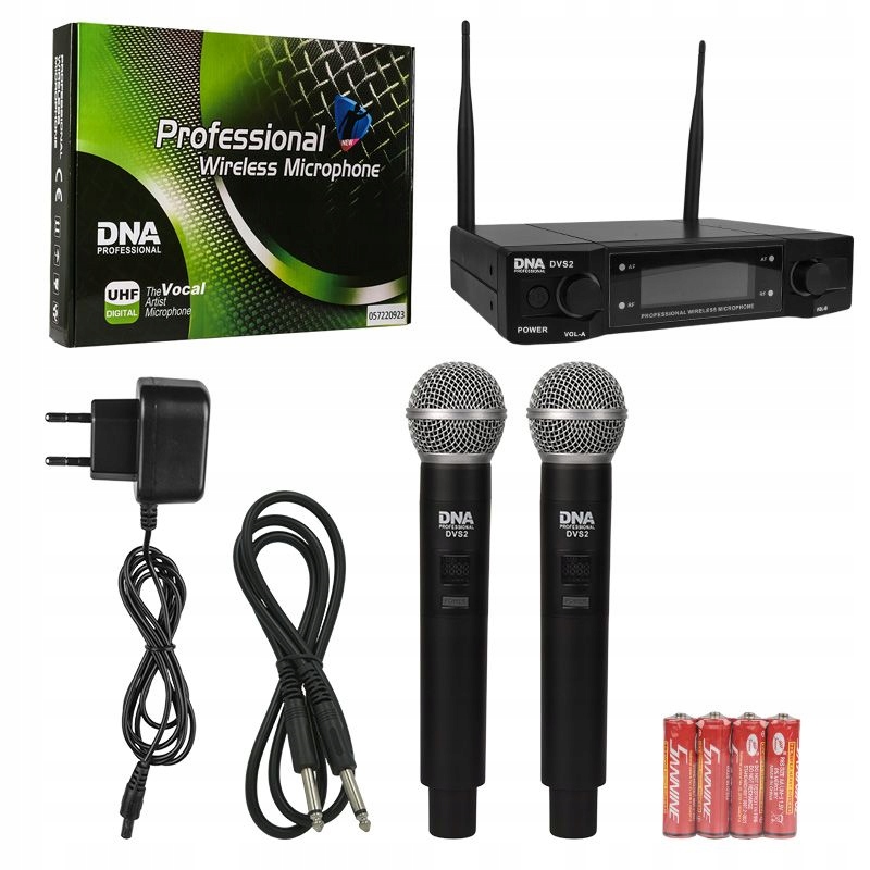 DNA DVS2 2x MIKROFONY BEZPRZEWODOWE DYNAMICZNY STACJA UHF ZESTAW KARAOKE DJ