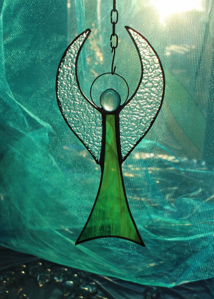 Anioł nowoczesny szklany Tiffany zielony