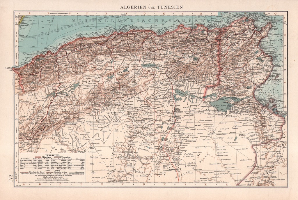 ALGIERIA TUNEZJA PIĘKNA MAPA 1909 r. ORYGINAŁ