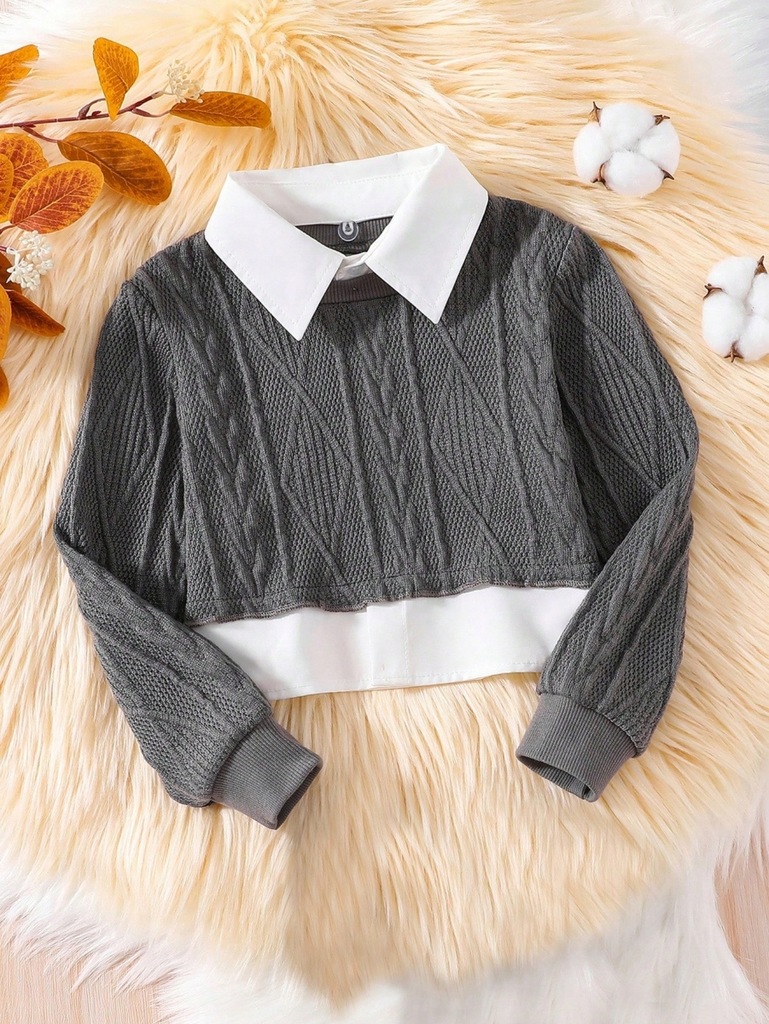 SHEIN SWETER DZIECIĘCY SZARO-BIAŁY 104-110CM 262