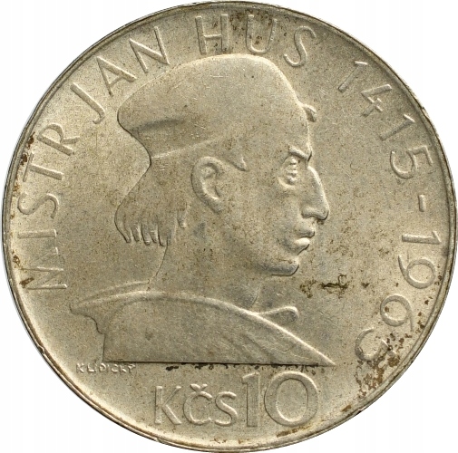 6. Czechosłowacja, 10 koron 1965, Jan Hus