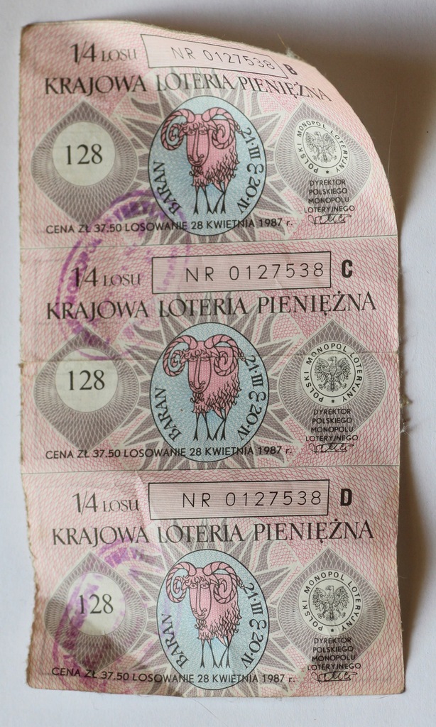 Kupon loteryjny Krajowa Loteria Pieniężna - Baran