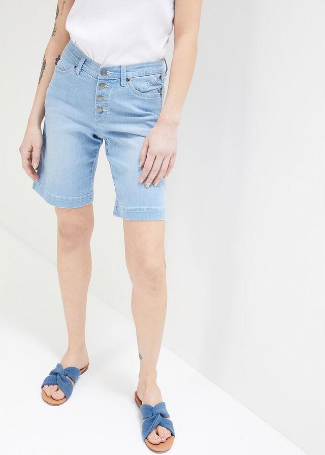 BERMUDY SPODENKI JEANSOWE NIEBIESKIE STRAIGHT LED 3K7D03 Bonprix 42