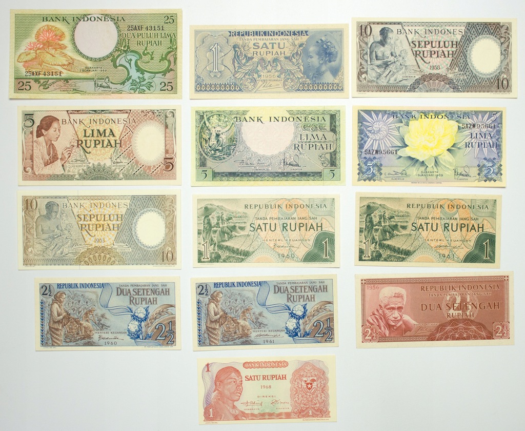 Indonezja, Zestaw banknotów, 13 sztuk