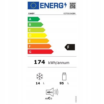 Lodówka Candy CCTOS 542BN Klasa efektywności energ