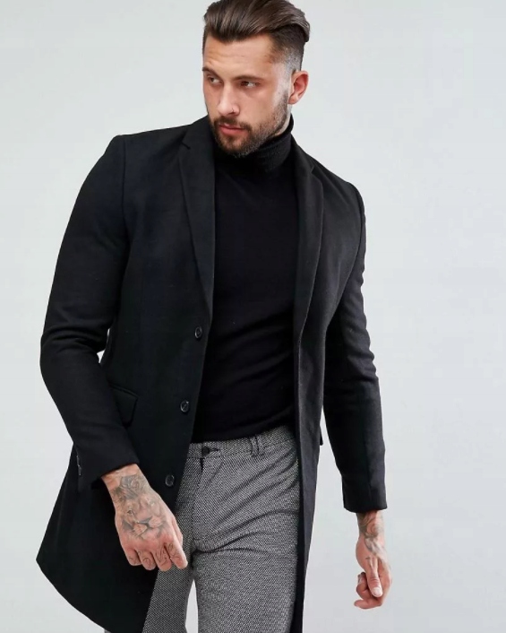 NEW LOOK MEN CZARNY MĘSKI PŁASZCZ GUZIKI XL 1BSA