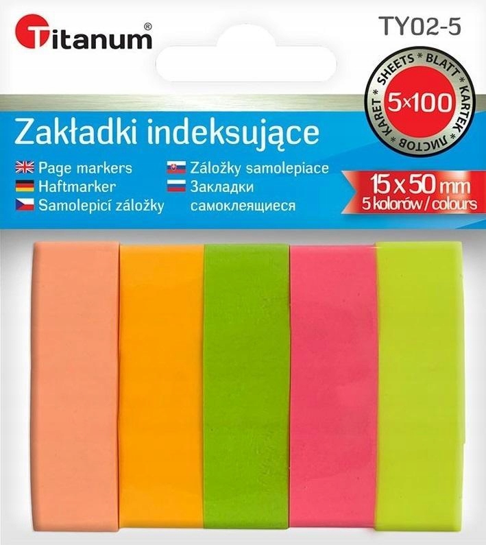 ZAKŁADKI INDEKSUJĄCE FLUO 15X50MM 5X100 KARTEK