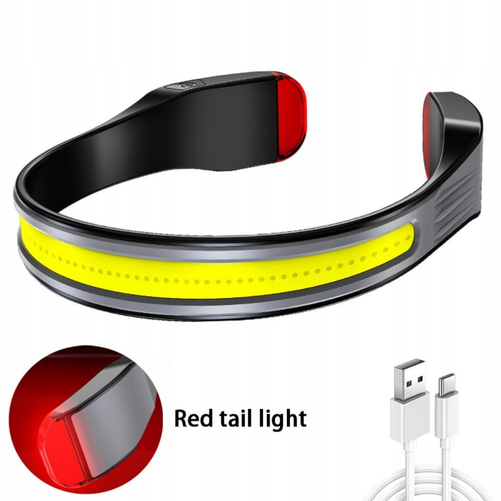 Gray Red COB Headlamp USB Rechargeable Headig Lamp
