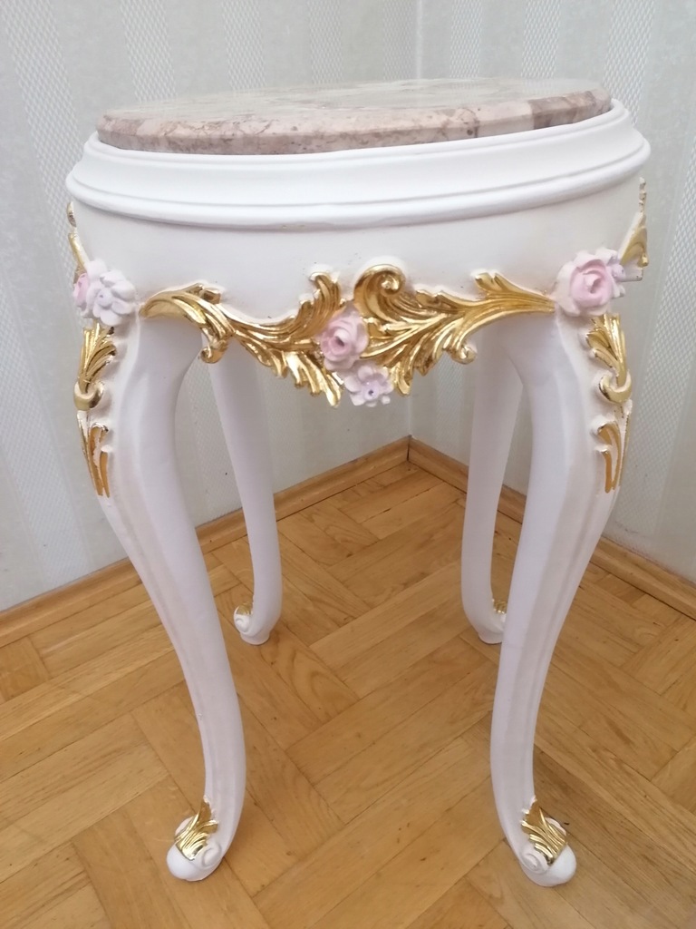 Biały barokowy stolik kwietnik złocony nr 1162