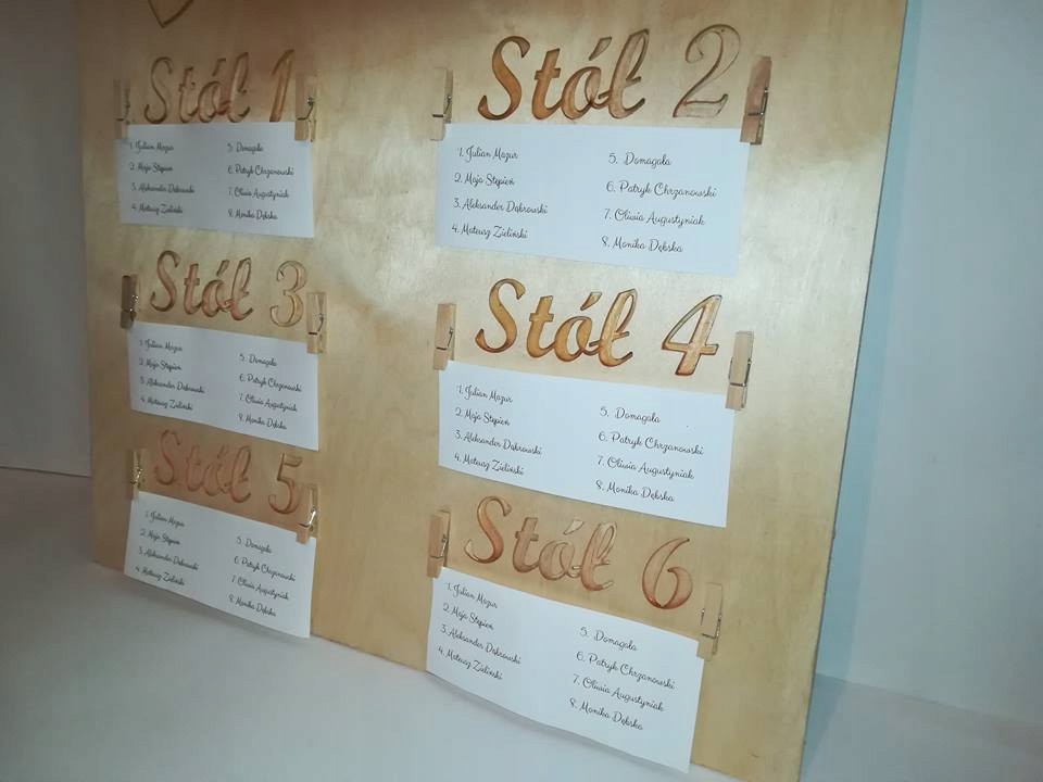 Plan Stołów - lista gości. Drewniana tablica 50x50