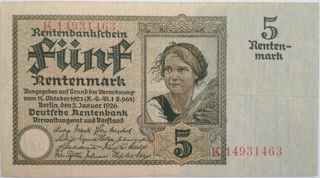 Niemcy 5 Rentenmark 1926 r. st.2-