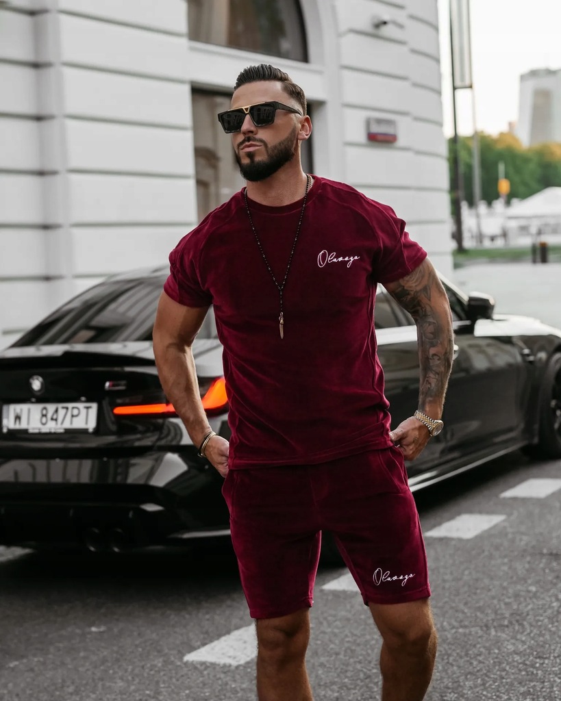 Komplet męski welurowy OLAVOGA Men NIGHT THREAD - Bordo (Rozmiar: L)