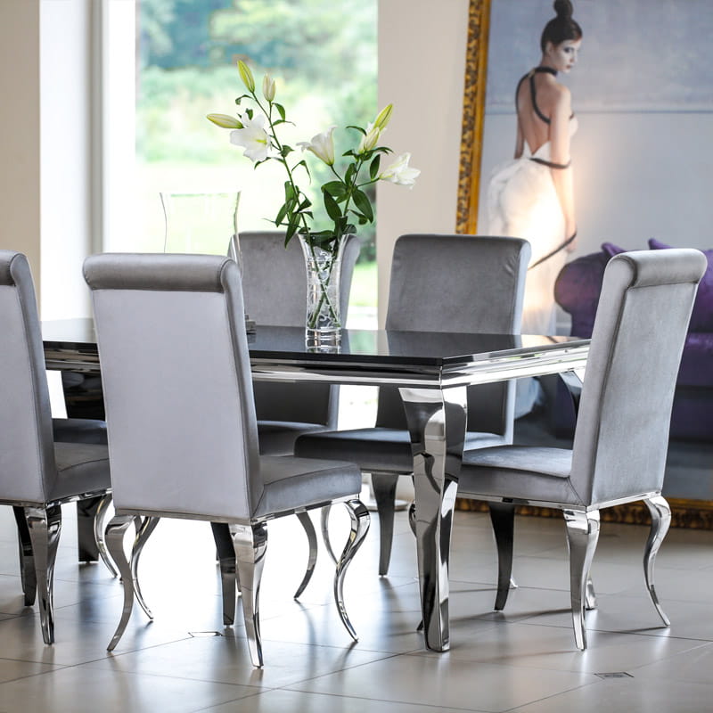 Stół glamour Ludwik 150x100 stal szlachetna blat kamienny nowoczesny