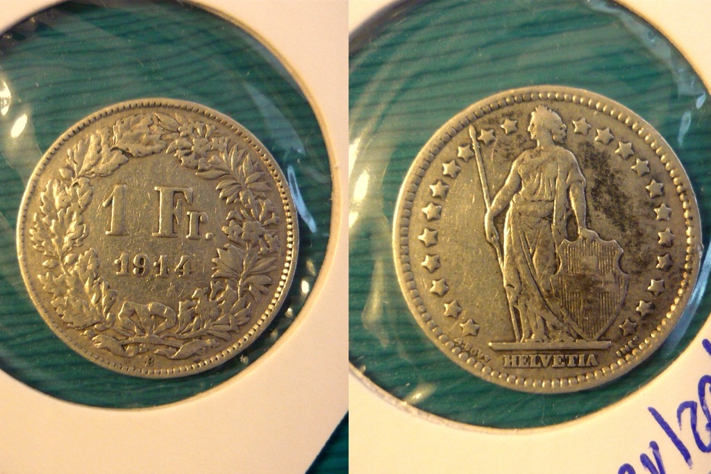1 frank 1914 Szwajcaria moneta srebrna Ładna !