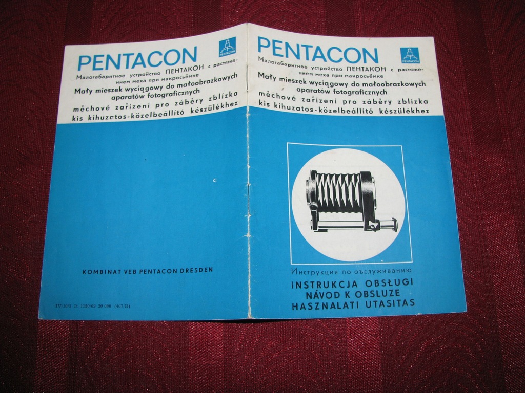 Pentacon Mieszek wyciągowy instrukcja obsługi 1969
