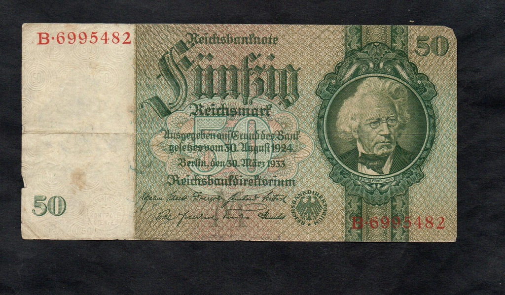 BANKNOT NIEMCY -- 50 reichsmark 1924 / 1933 rok -- Seria B