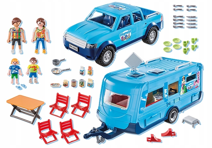 PLAYMOBIL 9502 WIELKI KAMPER PICKUP Z PRZYCZEPĄ