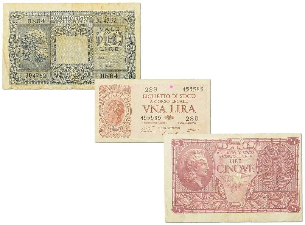 31.Włochy, Zest.Banknotów 1944 szt.3, St.3/3+