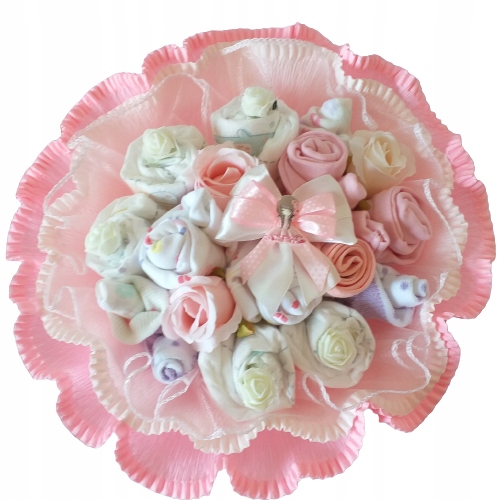 Bukiet z ubranek i pampersów 80 cm Chrzest Prezent