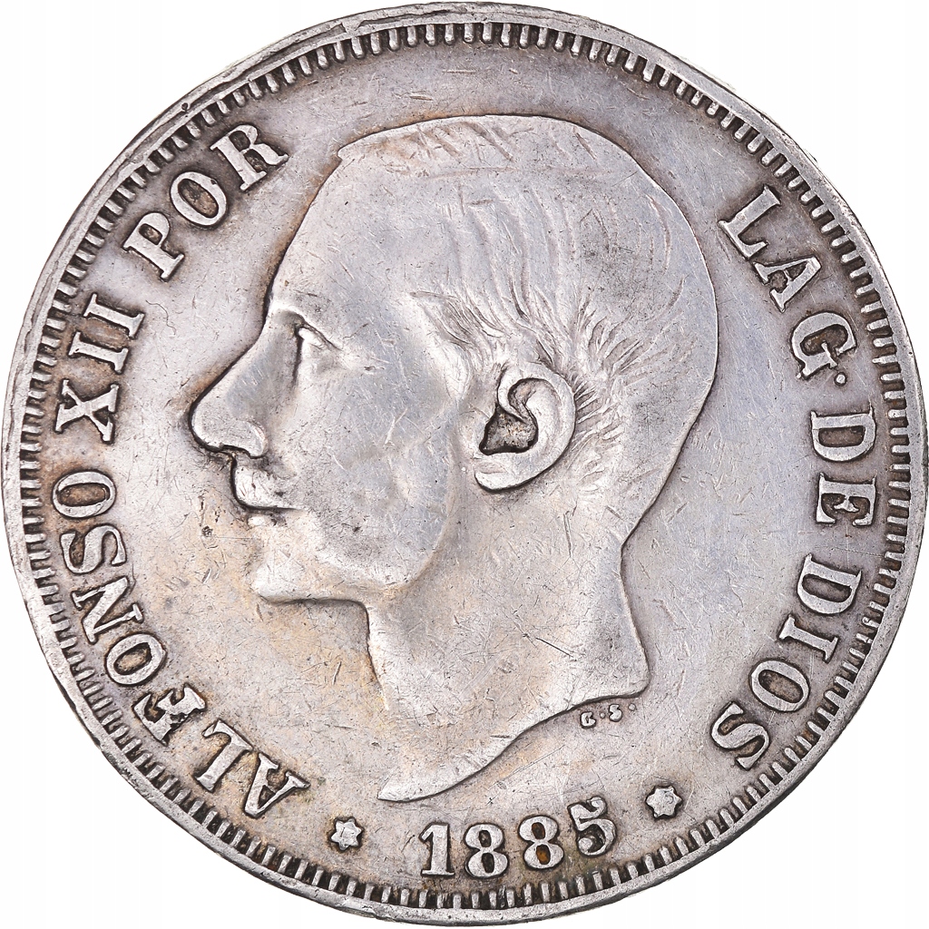 Moneta, Hiszpania, Alfonso XII, 5 Pesetas, 1885, M
