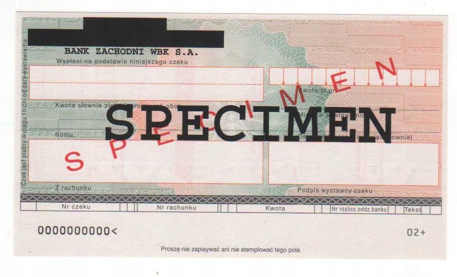 czek specimen Bank Zachodni WBK SA BZWBK2