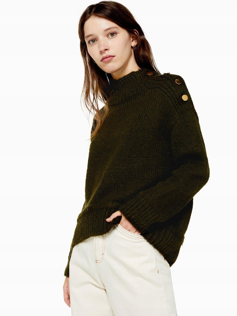 TOPSHOP GRUBY SWETER KHAKI Z GOLFEM__40-42