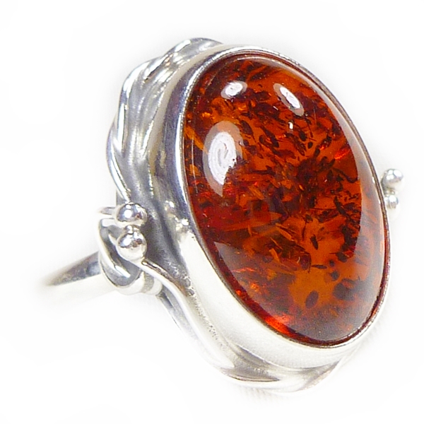 Pierścionek srebrny z bursztynem rozmiar 17, 114-42