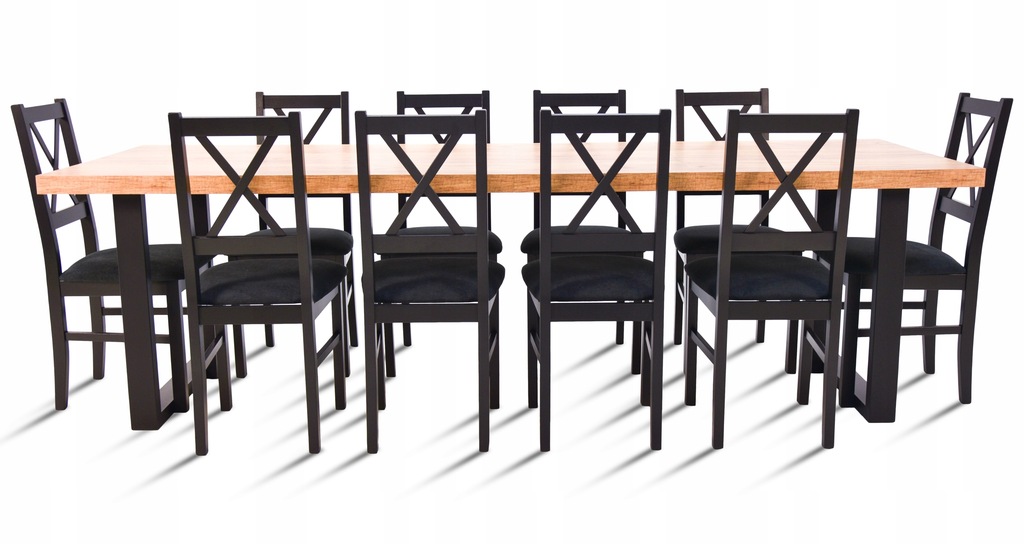 Stół LOFT rozkładany 80x140/240 10 krzeseł krzyż