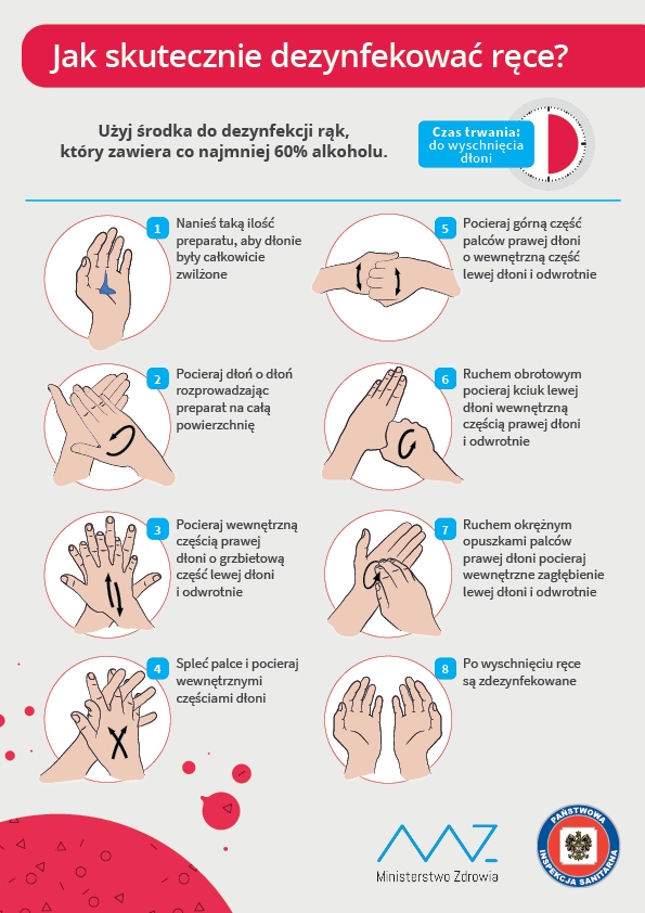 NAKLEJKA A4 DEZYNFEKCJA RĄK INSTRUKCJA mycia wirus