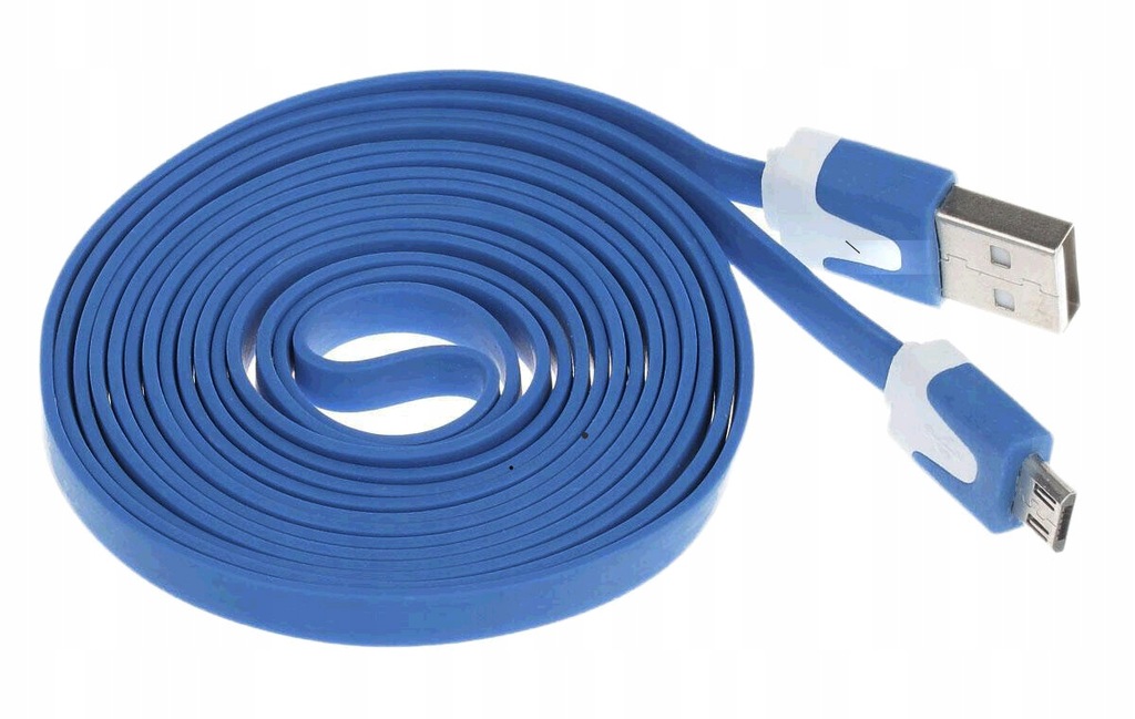 Płaski Kabel USB - microUSB typ B 1M niebieski