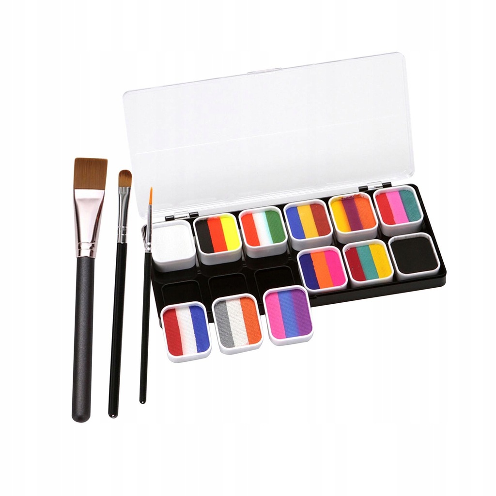 12 Color Face Paint Kit Palette 3 Brushes Facepaint Fancy Supplies Washable