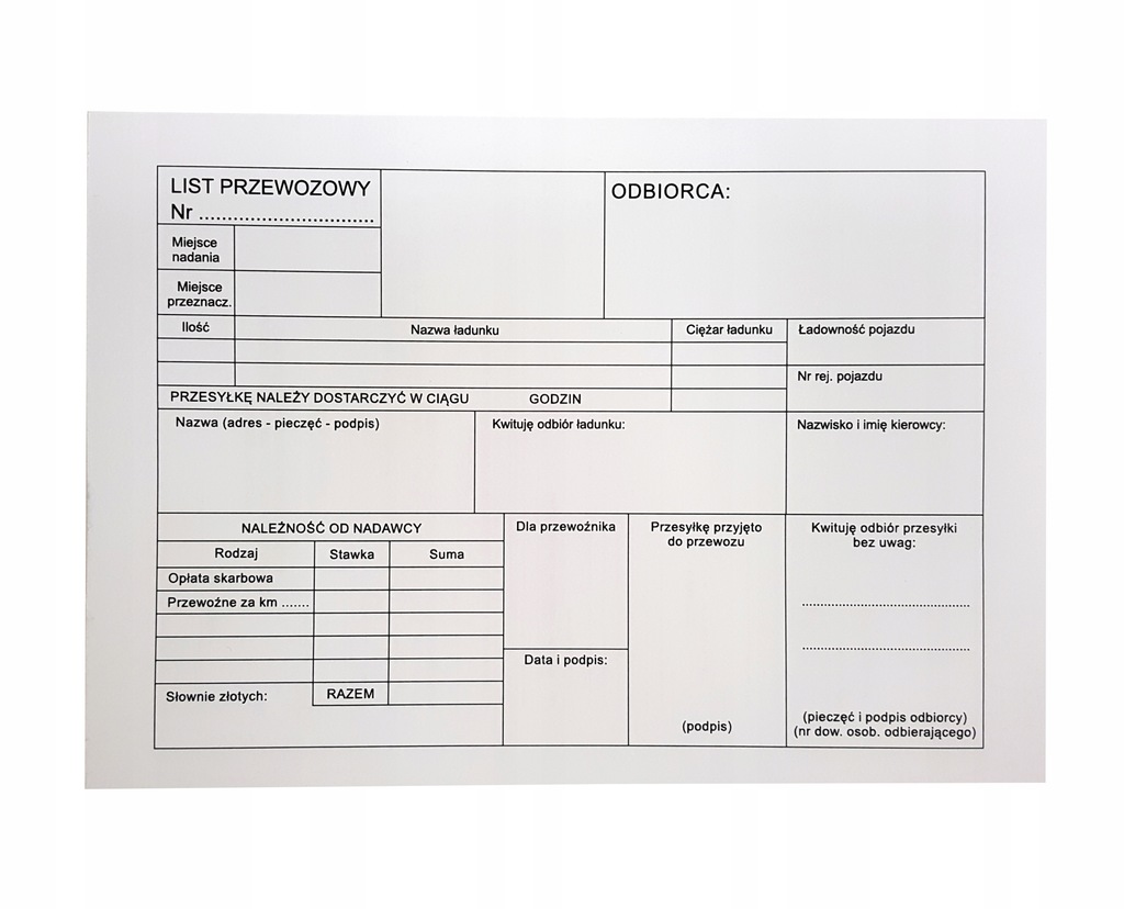 Druk list przewozowy krajowy A5 mini 80 kart