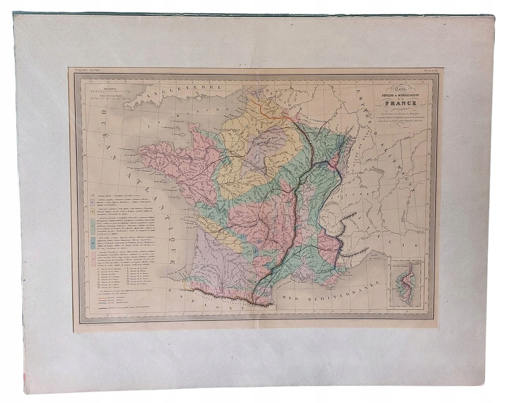 Fizyczna i geologiczna mapa Francji, 1880 r.