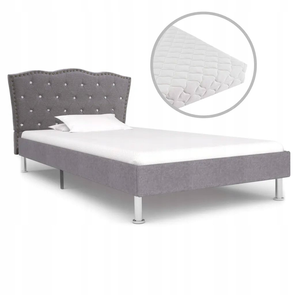 Łóżko z materacem, jasnoszare, tkanina, 90 x 200 c