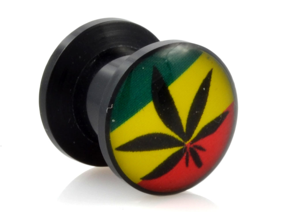 PLUG TUNEL MARIHUANA RASTA ODKRĘCANY AKRYL 8MM