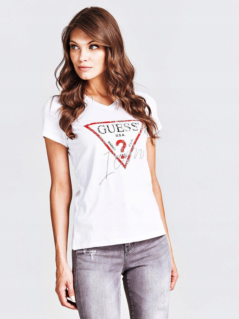 P1F119 GUESS__MF4 BIAŁY T-SHIRT LOGO CASUAL__L