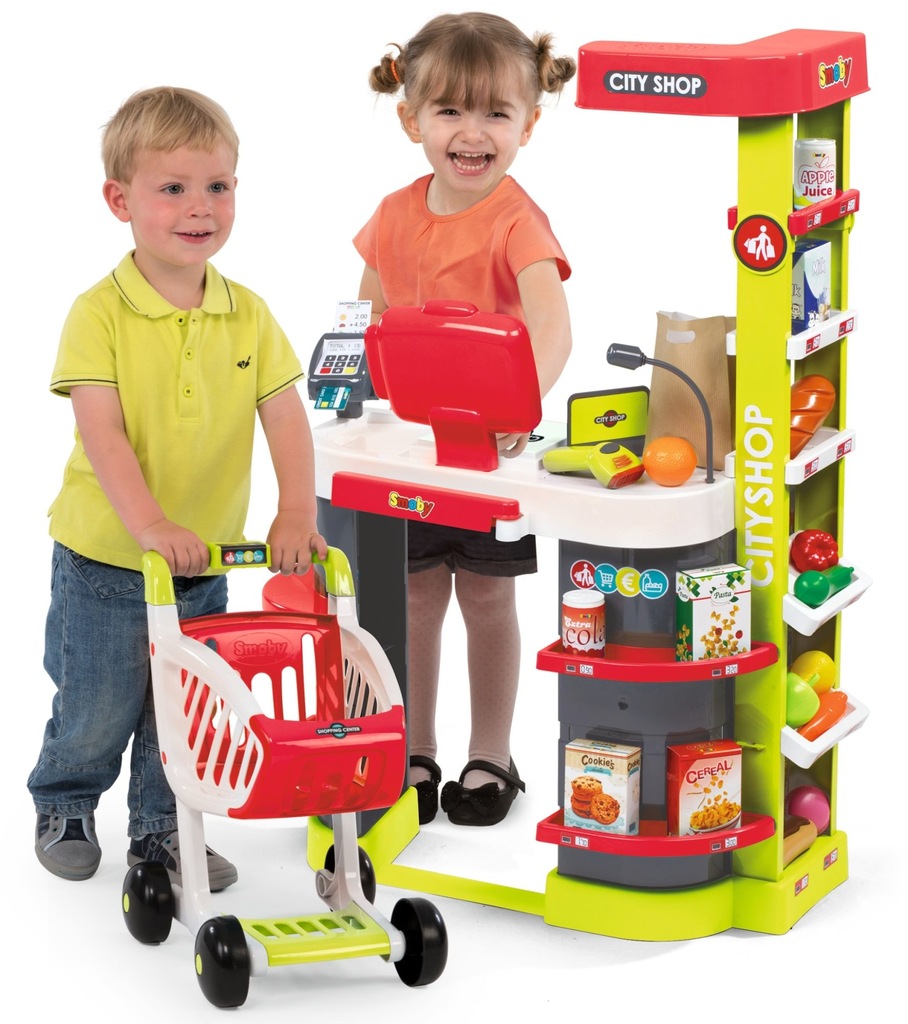 SKLEP SUPERMARKET DLA DZIECI KASA WÓZEK AKC. SMOBY
