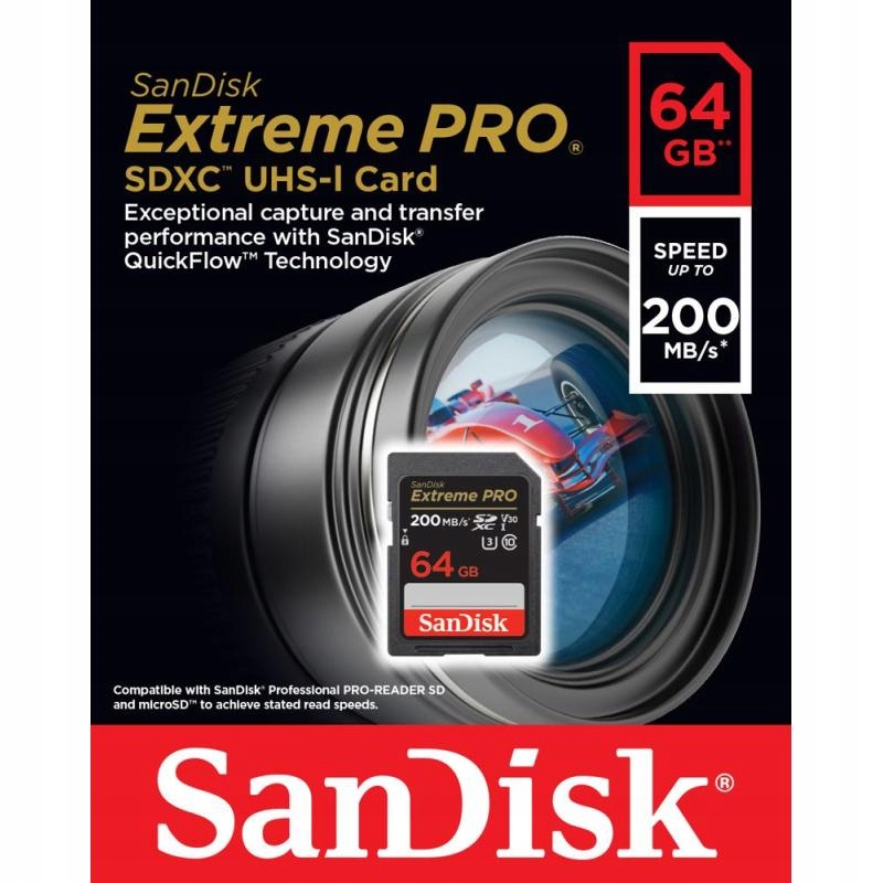 Купить SanDisk Extreme PRO SDXC 64 ГБ 200 МБ/с: отзывы, фото, характеристики в интерне-магазине Aredi.ru